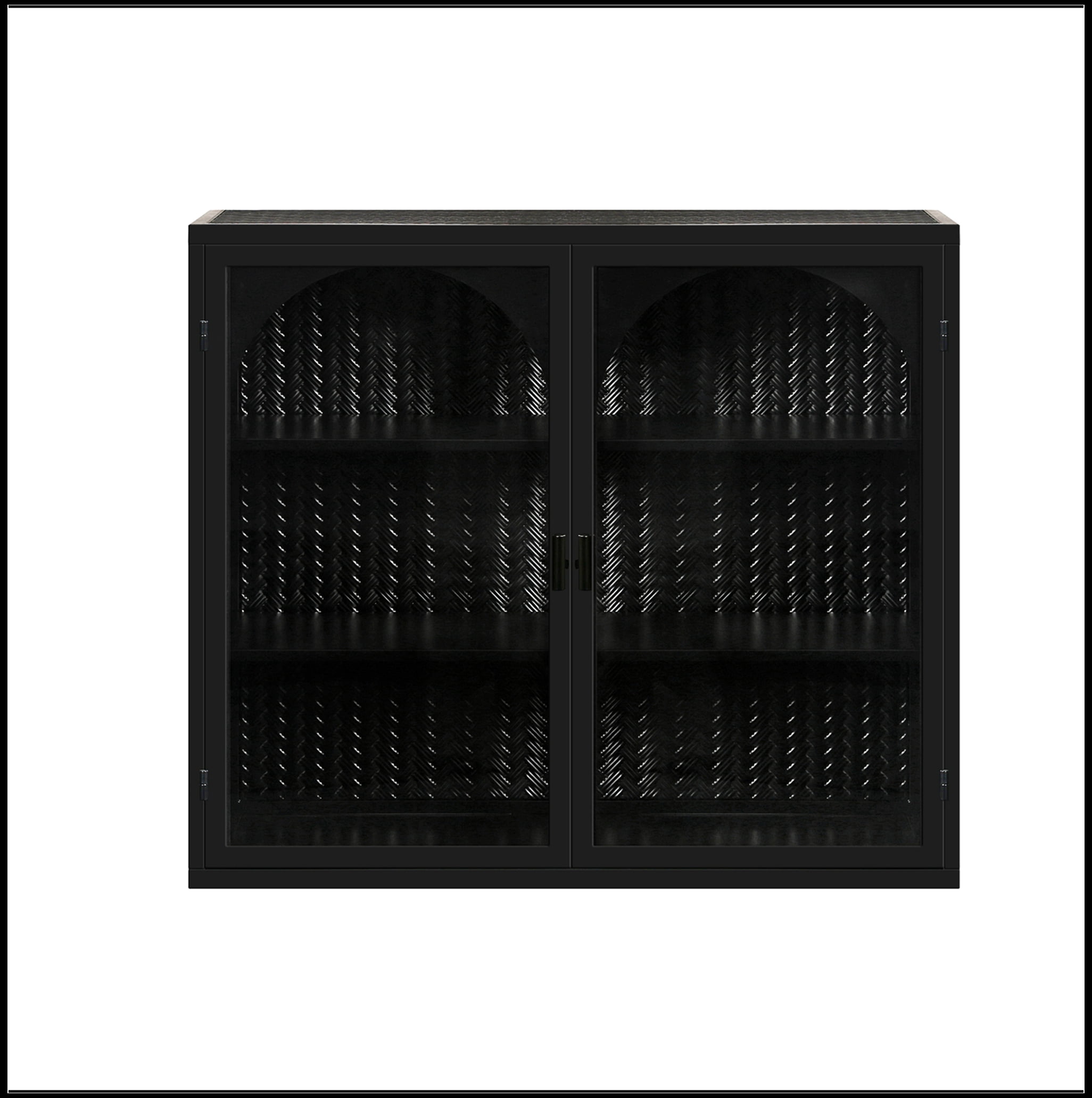 27.56"Glass Doors Modern Two-door Wall Cabinet with Featuring Three-tier Storage for Entryway Living Room Bathroom Dining Room,Wall Cabinet with Characteristic Woven Pattern,Black