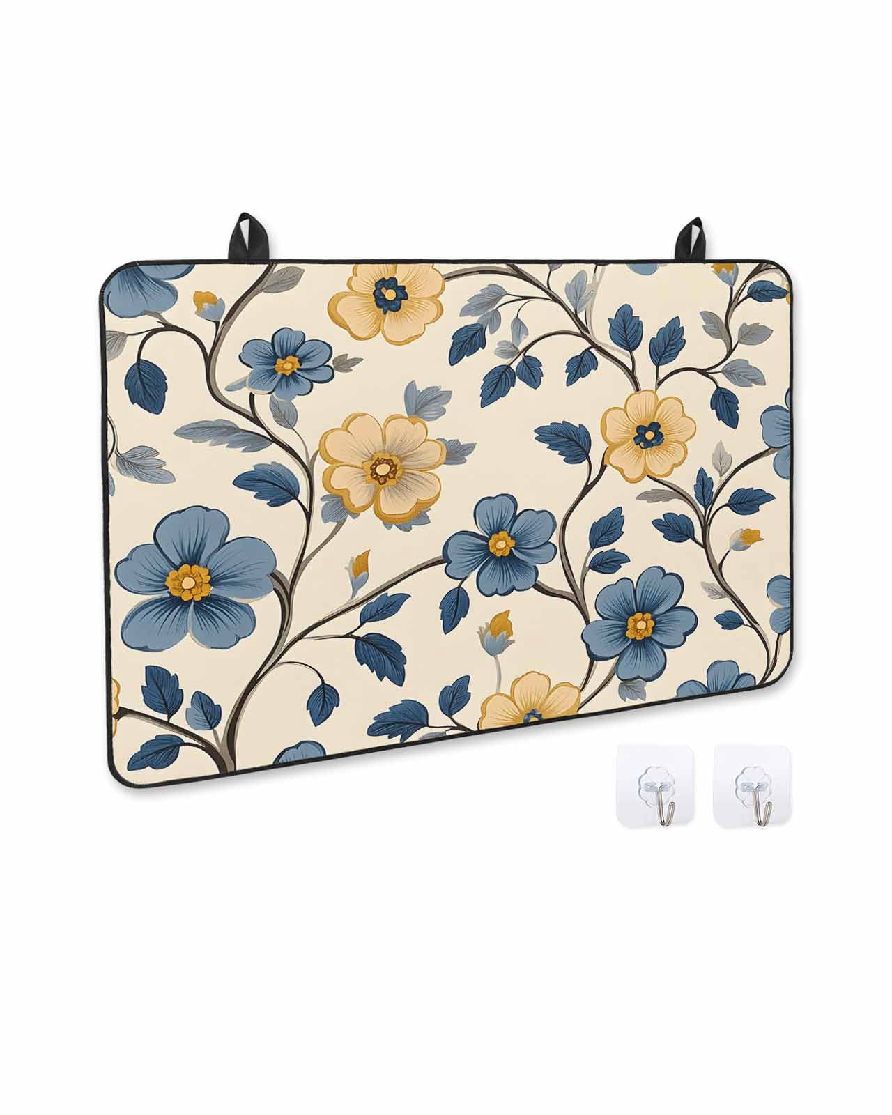 nqOlkjepod Large Induction Cooktop Protector Mat 24"x21", Blue Yellow Spring Floral Stove Top Covers for Electric Stove, Botanical Garden Flowers Stove Burner Cover Mats, Glass Top Stove Cover