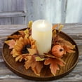 thumbnail image 3 of 9.84 Inch Thanksgiving Candle Ring Wreath, Artificial Fall Wreath with Maple Leaves Sunflower Pumpkin for Autumn Harvest Festival Farmhouse Halloween Table Centerpiece Decor,, 3 of 8