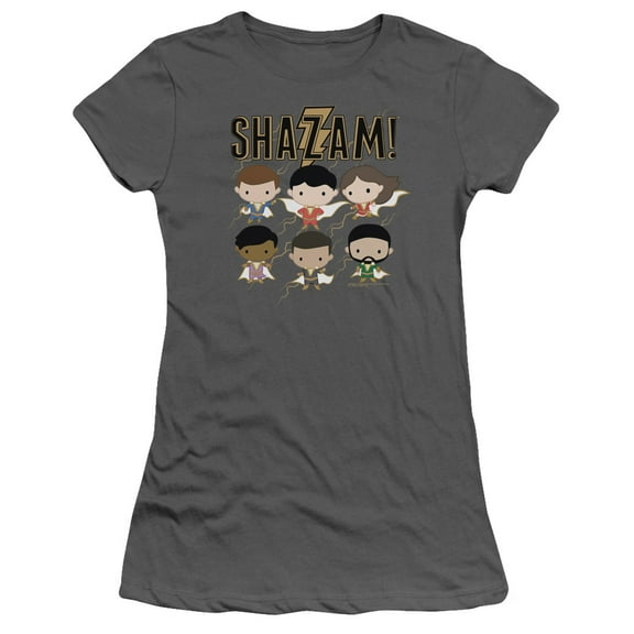 Shazam Movie Chibi Group Junior Women's T-Shirt Sheer Charcoal