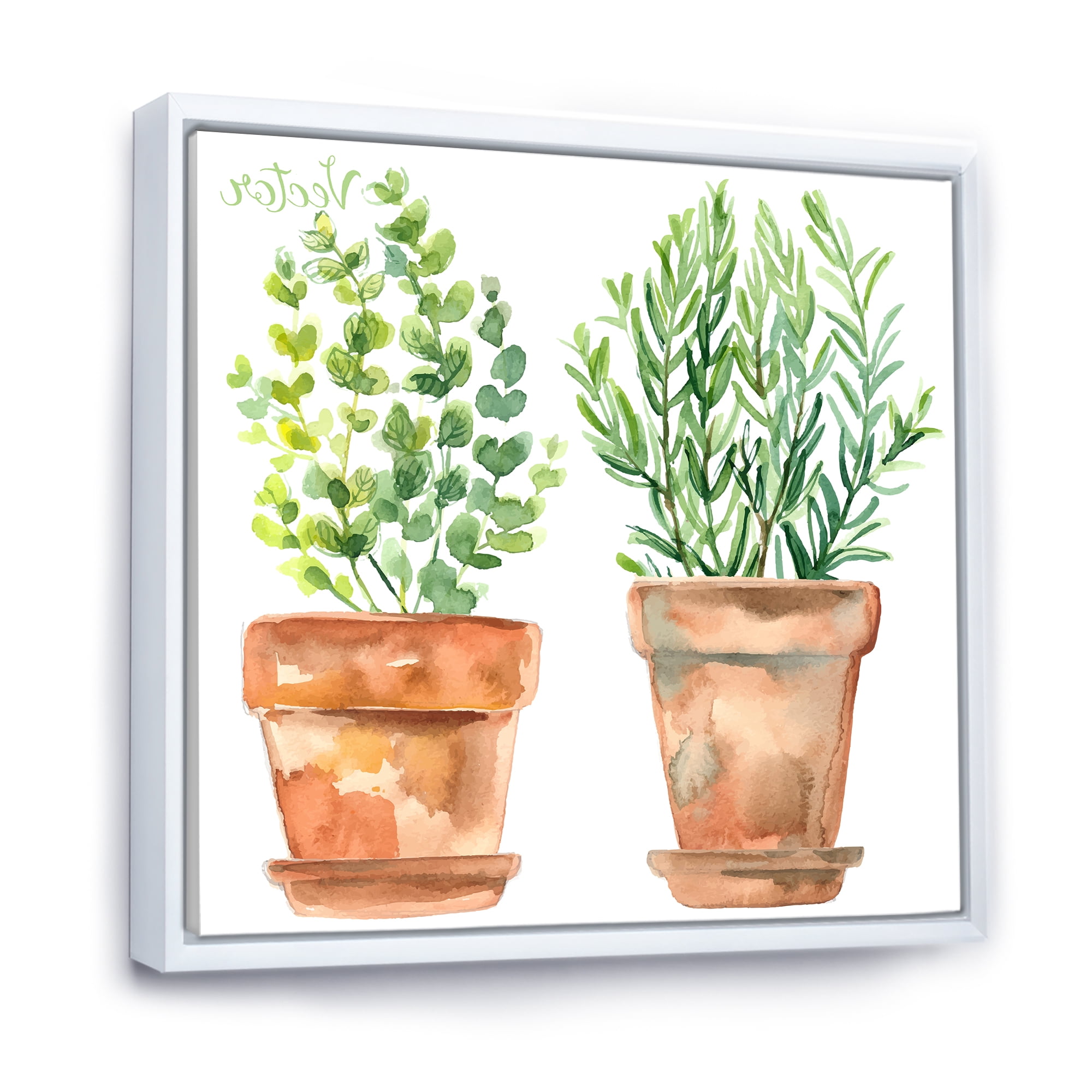 Designart 'Two Green House Plants In Orange Cly Pots' Traditional Framed Canvas Wall Art Print