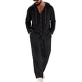 thumbnail image 2 of GrmtClth Men Linen Sets Outfits 2026 Summer Hoodie Clothes Workout Long Pants Button Down Long Sleeve Dressy 2 Piece Sets Black 2XL, 2 of 6