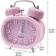 thumbnail image 3 of Reloj despertador retro silencioso de cuarzo, reloj despertador matutino, mesita de noche de viaje, reloj analógico de doble campana, reloj despertador de metal para niños con pilas, rosa, 3 of 5
