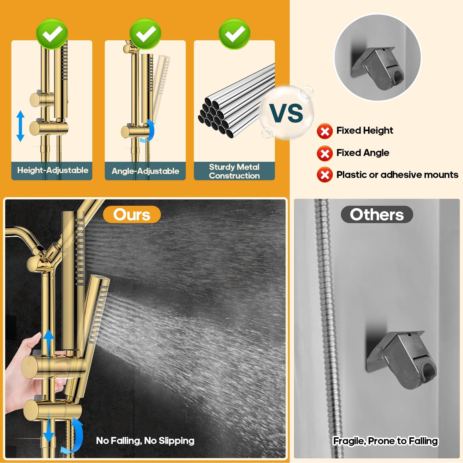 Filtered Shower Head With Handheld Spray Combo High Rain Dual Filters - Removes Chlorine Height Adjustable & Built-in Power Wash (gold)