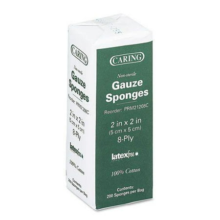 Caring Woven Gauze Sponges, 2 x 2, NonSterile, 8-ply, 200 Sponges/Pack