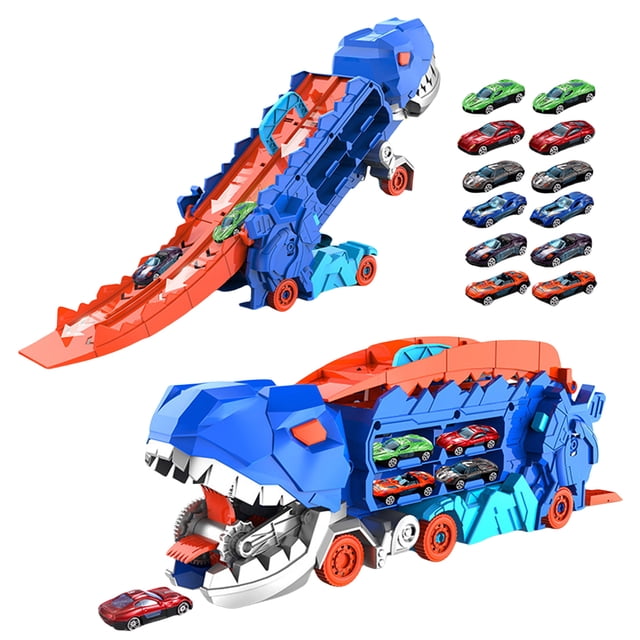 Juego para Coche Camión Transportador Dinosaurios Con 12 Coches Metal