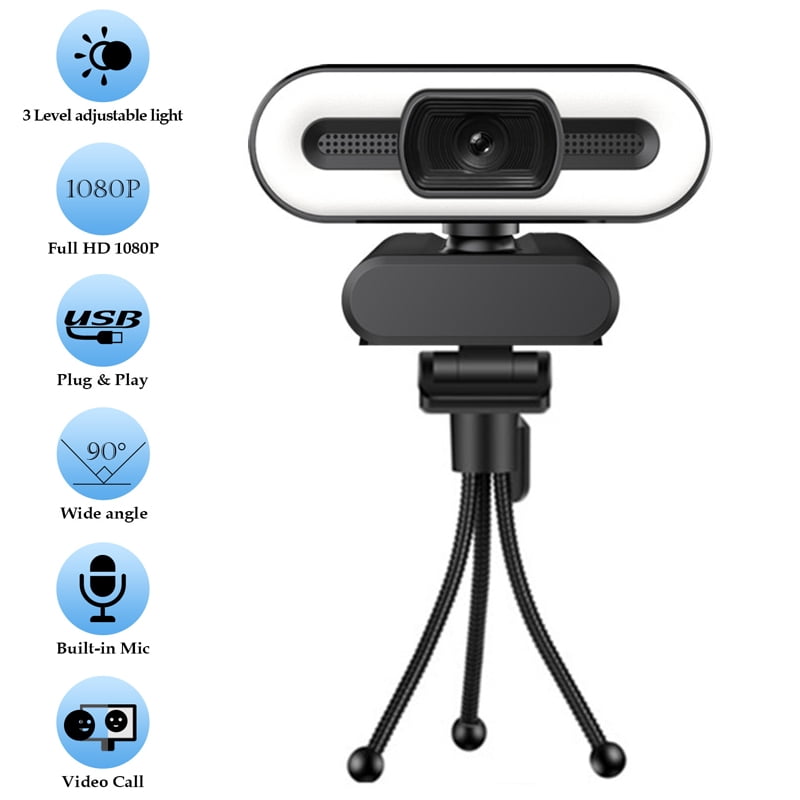 Autofocus HD Webcam with Fill Light Rotatable Laptop Webcam PC Computer Camera with Microphone for Youtube Video
