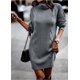 thumbnail image 1 of Suéter de cuello alto y manga larga de color puro para mujer, vestido de otoño e invierno, 1 of 6
