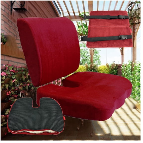 Bookishbunny 2pc Memory Foam Lumbar and Seat Cushions Set for Orthopedic Pain Relief Helps Sciatica Non Slip Seat