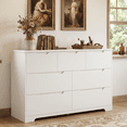 thumbnail image 3 of 4-Piece Bedroom Furniture Set, Queen Upholstered Bed Frame with Adjustable Headboard, Smart Nightstand with Charging Station & RGB LED Lights, 4-Drawer Dresser & 7-Drawer Chest Set, White & Beige, 3 of 13