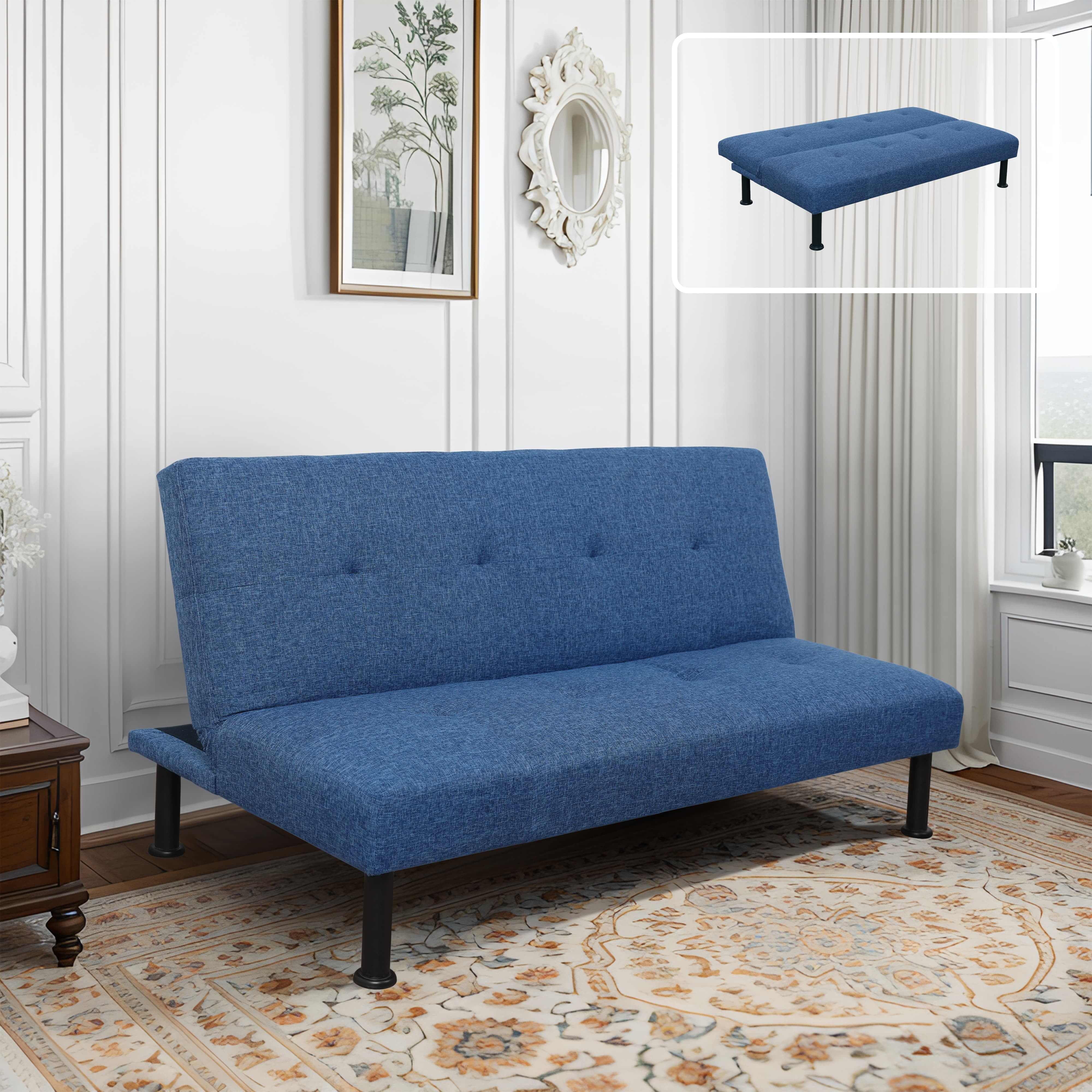 Convertible Grey Linen Sofabed for Living Room - Space - Saving Multifunctional Furniture