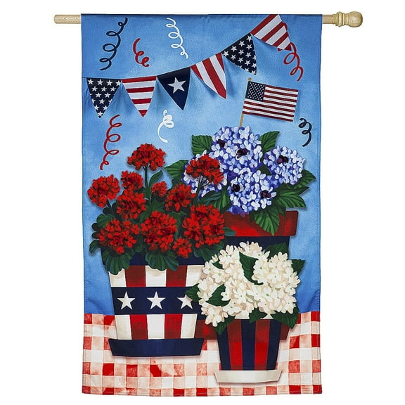 Patriotic Flower Pot House Linen Flag