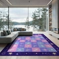 thumbnail image 2 of ODIKA 6'x9' Washable Area Rug Non-Slip, Easy Care, Sparkle Purple Stars Unicorn Checkered Grid Gradient Playroom for Family Room, Living Room, Master Bedroom, 2 of 7