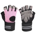 thumbnail image 1 of Hukapapa Guantes de Fitness para Levantamiento de Pesas, Guantes Deportivos de Medio Dedo Antideslizantes y Transpirables, Rosa, L,, 1 of 5