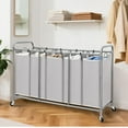 thumbnail image 7 of 5 Section Laundry Sorter, 5 Bins Rolling Separator Laundry Basket, Dirty Clothes Hamper Divider with Heavy Duty Rolling Lockable Wheels, Large Clothes Organizer Cart, Gray, 7 of 7