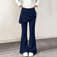 thumbnail image 2 of hotojiny Girl Flare Legging with Skirt Kids Cute Workout Yoga Pants Side Drawstring Bell Bottoms High Waisted Skirted Pant(Navy,9-10 Years), 2 of 9