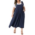 thumbnail image 2 of Agnes Orinda Women's Plus Size St. Patrick's Day Pinafore Dress Tie Shoulder Strap Pleated Jumper Dress Casual Overall Dress with Pockets 3X Blue, 2 of 5