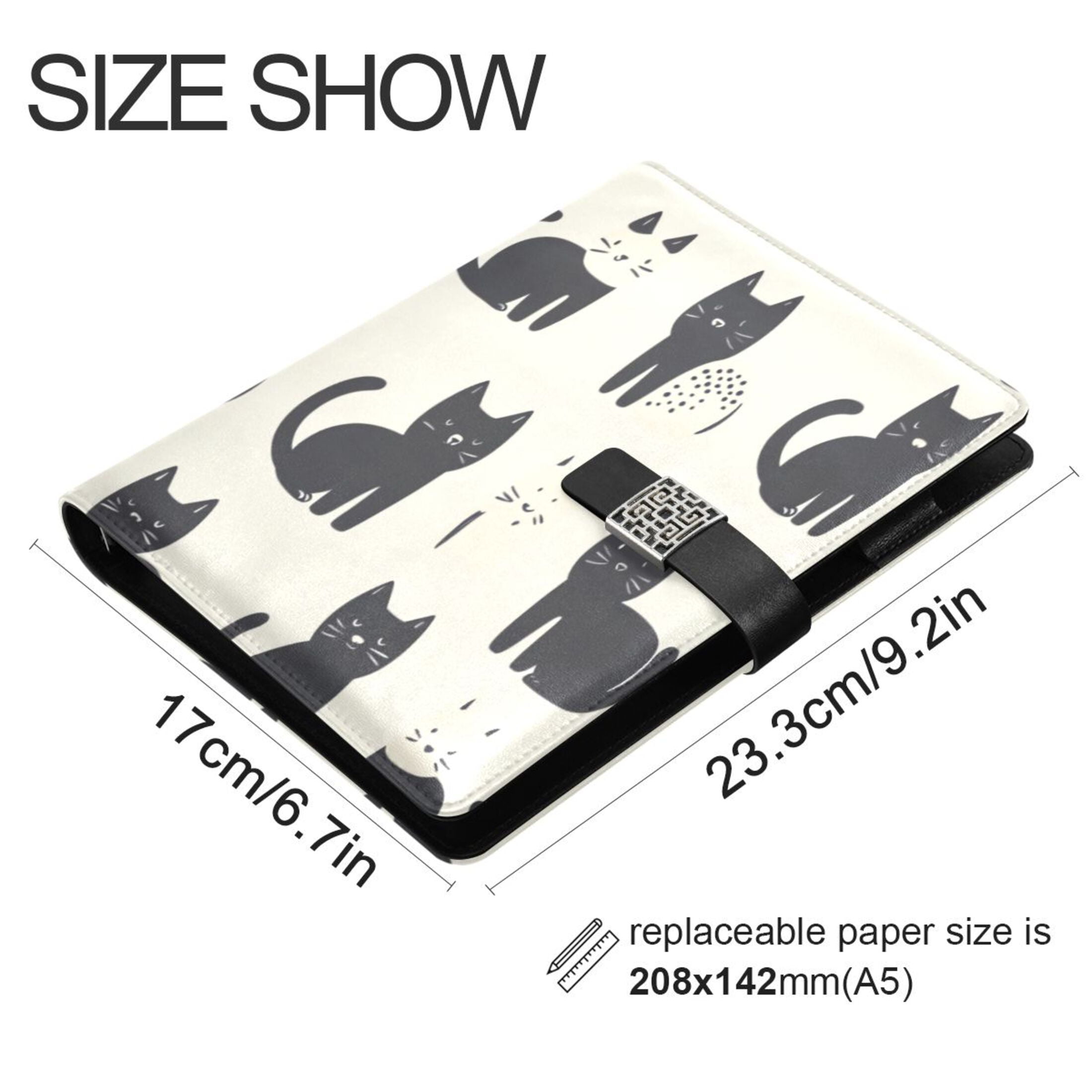 Leather Planner Leather Notebook Notebook Journal Binder Design Pen Pocket Design Convenient for Storage Cartoon Cute Black Cat
