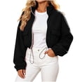 thumbnail image 5 of CBASIHI Womens Cropped Sweatshirts with Pockets- Loose Fit Fall Casual Trendy Stand Collar Zip Up Jackets Black Size M, 5 of 9