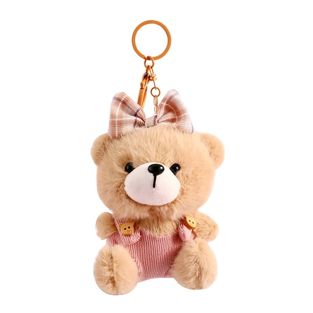 Llavero de osito de peluche con lazo rosa y mono de 9,5 cm