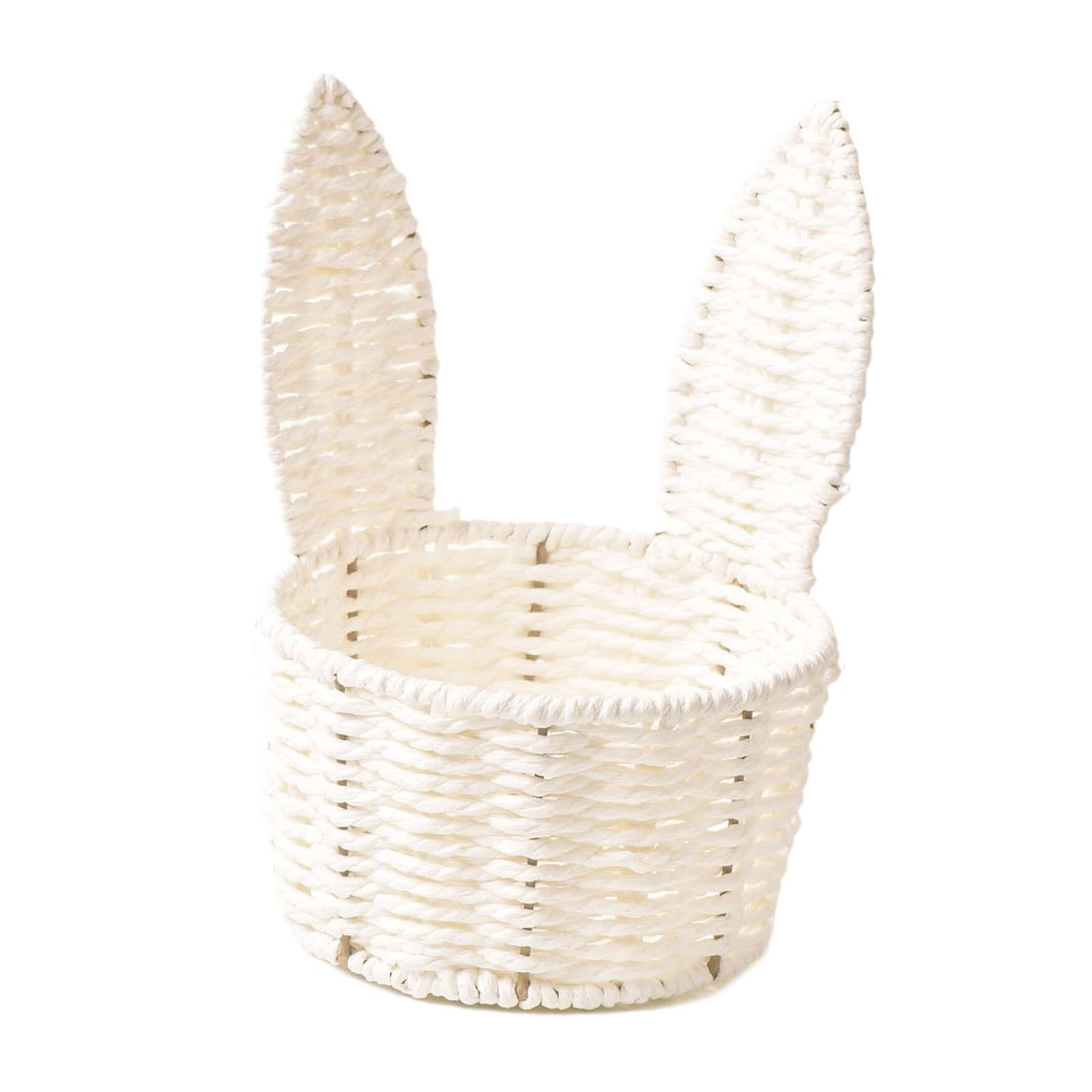 kowaku Easter Woven Bunny Ear Basket Storage Basket Candy Storage Creative Decorative Paper Rope Design Container Multipurpose Organizer Bunny Ear suitable for home decoration festive White