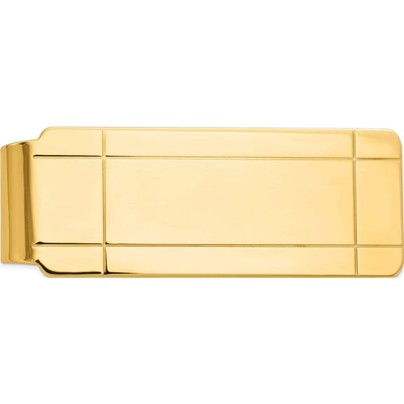 14K Yellow Gold Men's Grooved Money Clip (52 X 20) Made In United States mc96a