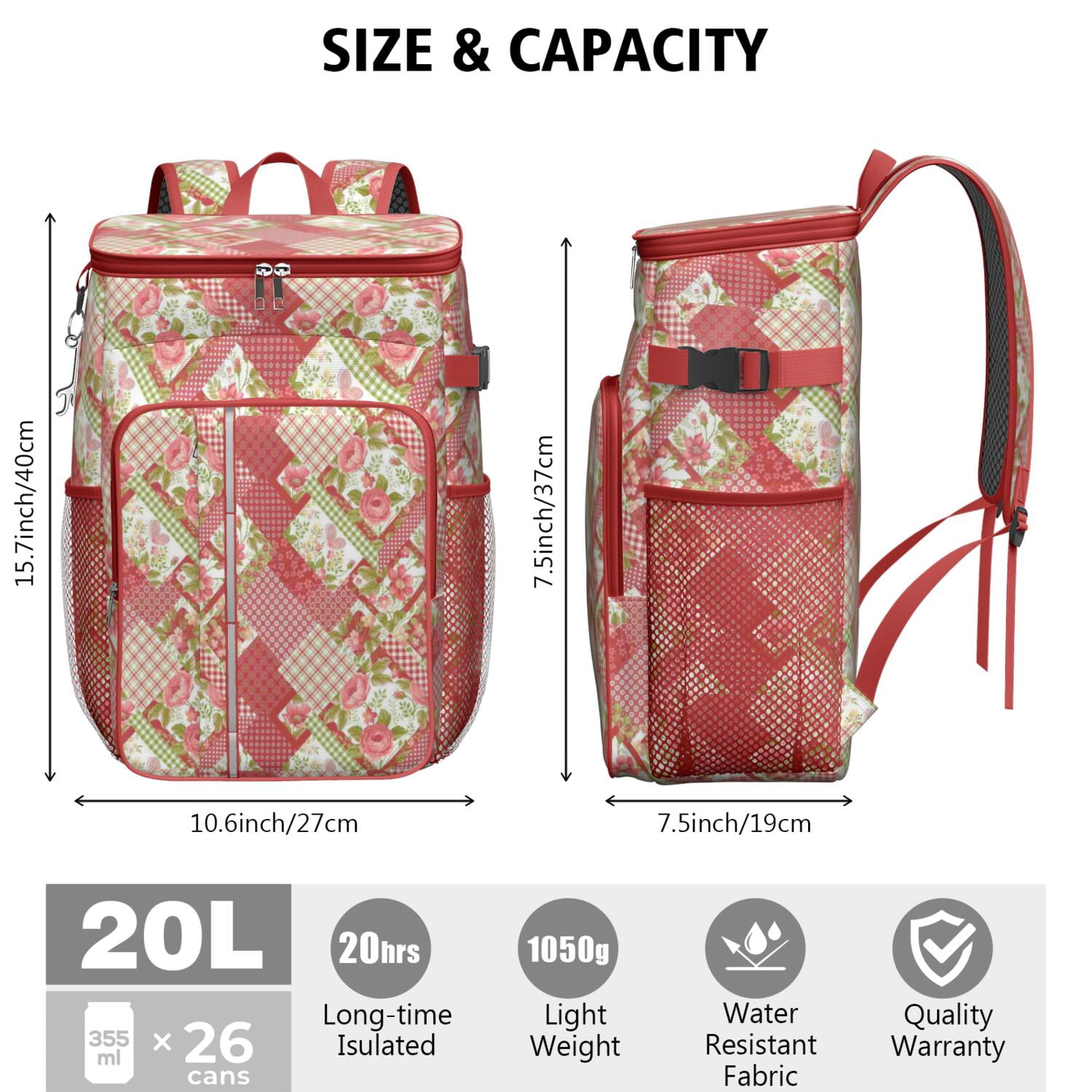 Travel Cooler Bag - Pioneer Flower Camping Beer Cooler Backpack with Bottle Opener- Waterproof Insulated Picnic Backpacks - Cooler Bag for Beach