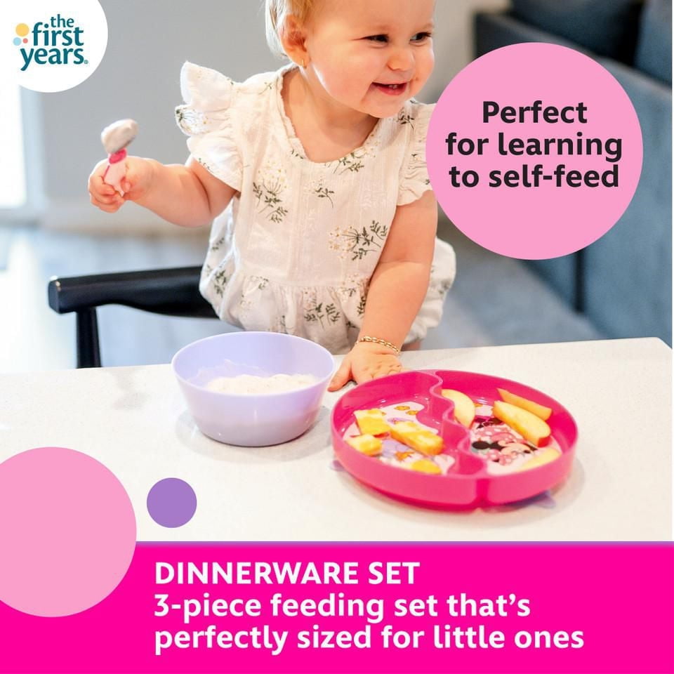 Disney Minnie Mouse Mealtime Set with Divided Suction Plate, Bowl and Spoon