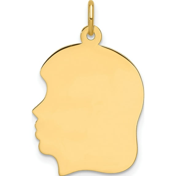 14K Yellow Gold Plain Medium .035 Gauge Facing Left Engravable Girl Head Charm (Width 17.5) (Length 26.4) - Jbsp
