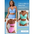 thumbnail image 6 of Eytino Women's Bikini Set High Waisted Bathing Suits for Women Tummy Control Two Piece Swimsuit with Ruffle Trim & Tie Side Brown Checkerboard M, 6 of 7
