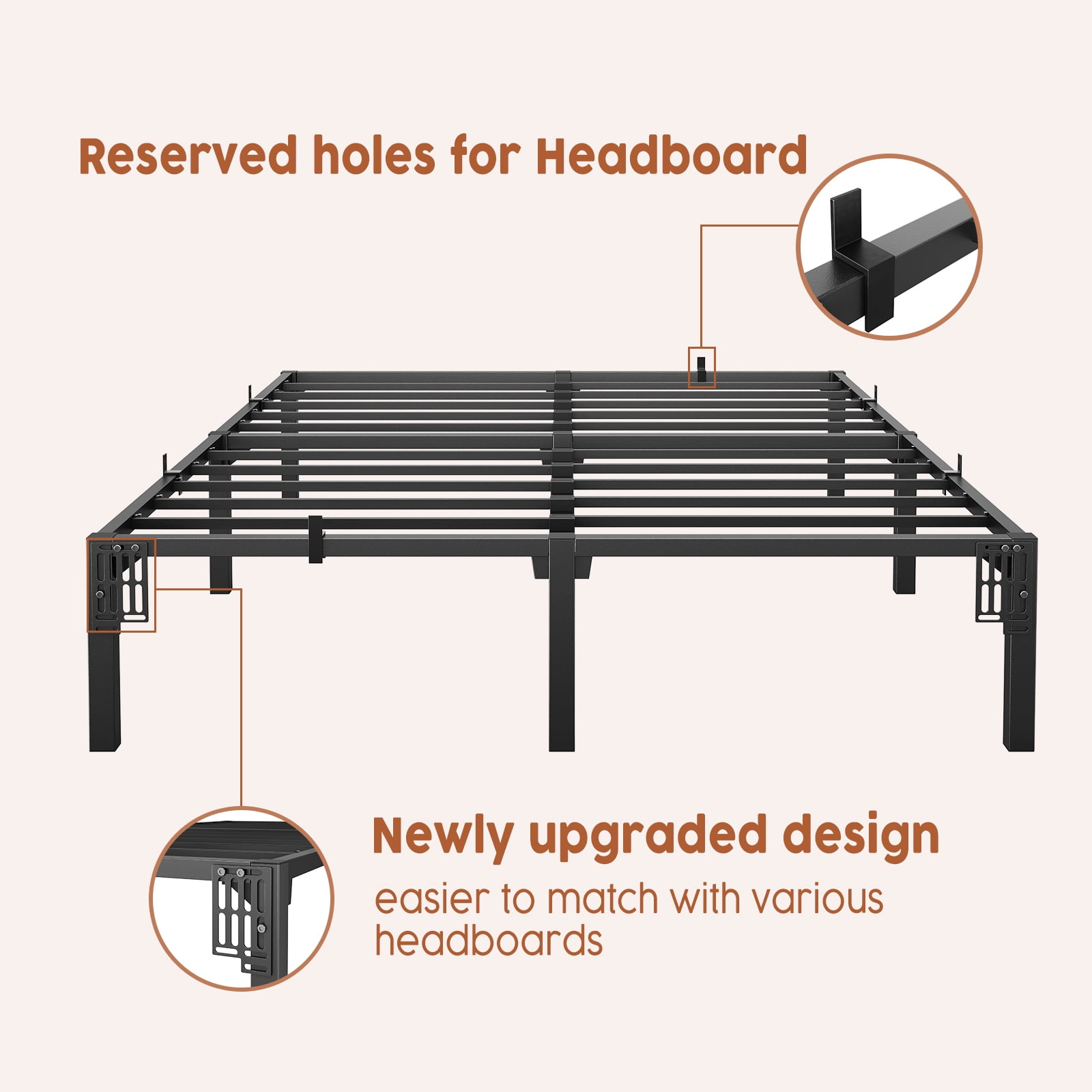 Garvee Metal Bed Frame Queen Size with Storage No Box Spring Easy Assembly 14 Inch Height