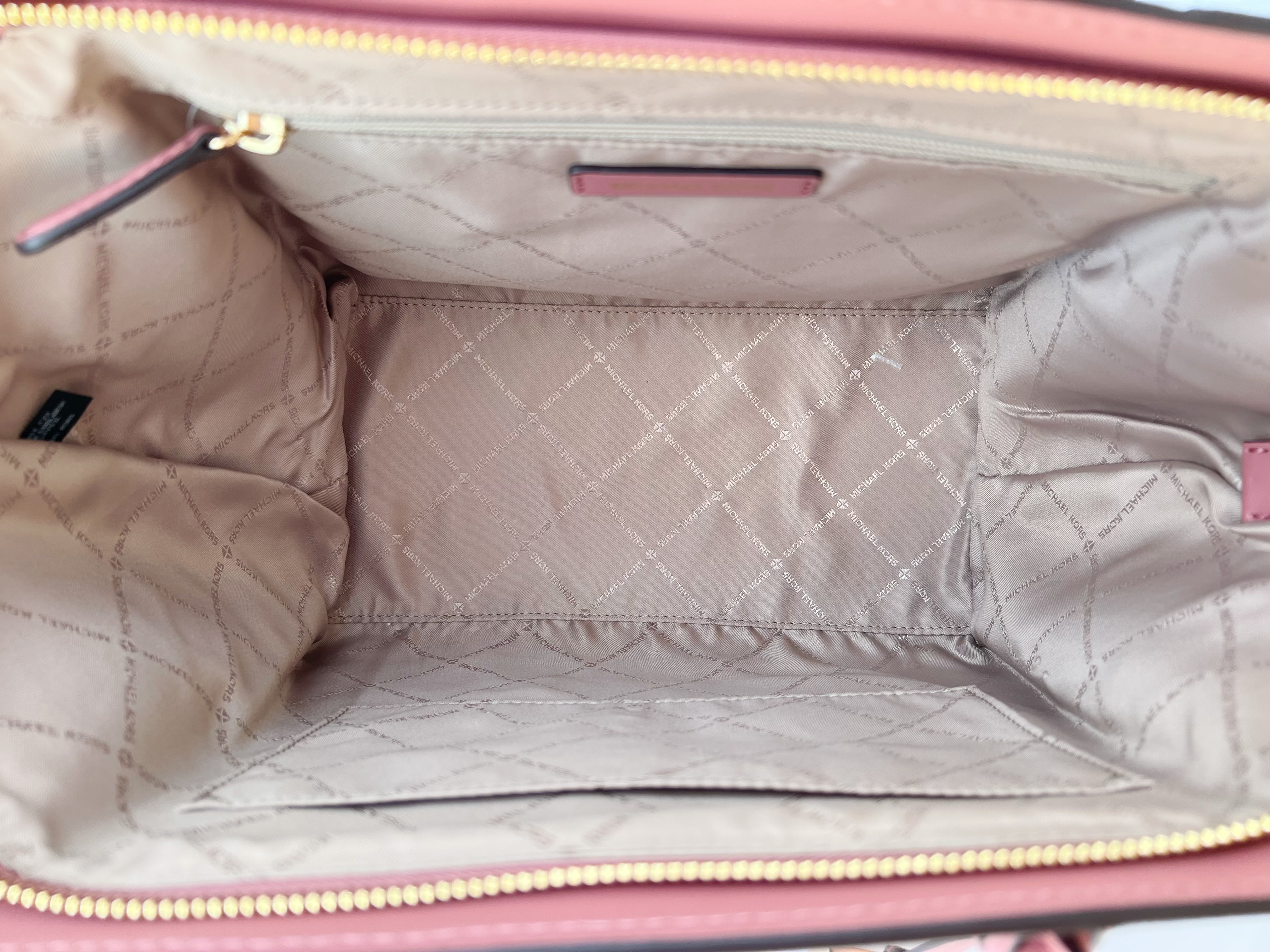 Michael Kors Avril Large Top Zip Satchel Shoulder Crossbody Bag Pink Rose  Suede