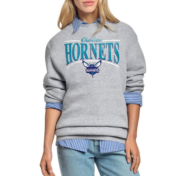 Women's Starter Gray Charlotte Hornets Arch Stripe Fleece Crewneck Sweatshirt