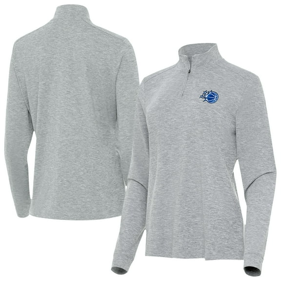 Women's Antigua Heather Gray Orlando Magic New Logo Mentor Long Sleeve Quarter-Zip Mock Polo