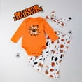 thumbnail image 2 of Gelikeya Halloween Baby Girl Clothes Cute PrintLong Sleeve Rompers Flare Pants Headband 3 Piece Outfits Pajama Sets (#11 White, 6-9 Months), 2 of 7