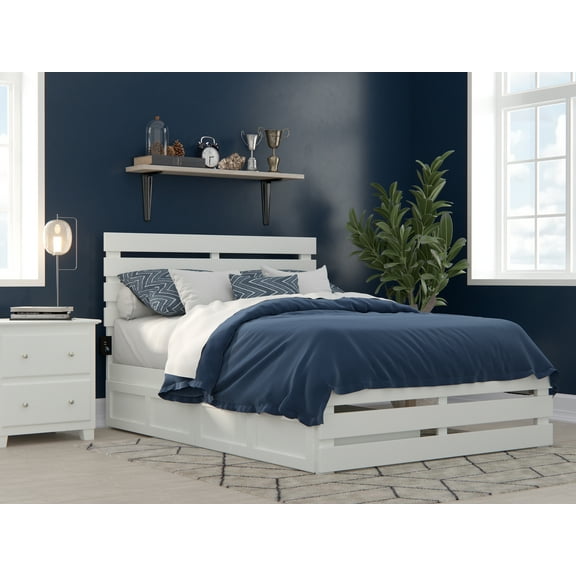 AFI Oxford Full Wood Platform Bed with Headboard, Footboard & 2 Storage Drawers, White