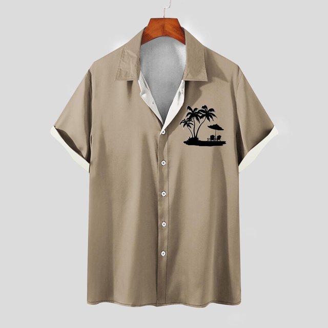 Mefallenssiah Mode Hommes Confortable Impression Manches Courtes Col Chemise Chemisier