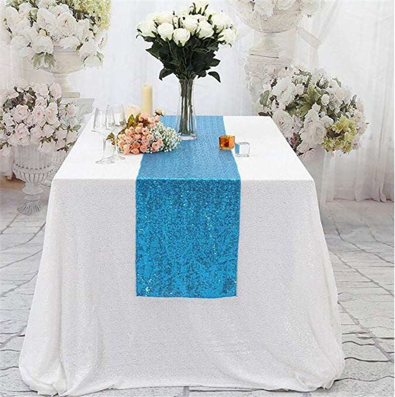 blue EJY Table Runner Decorative Sequin Table Runners Tablelcoth for Birthday Parties Weddings Baby Showers 