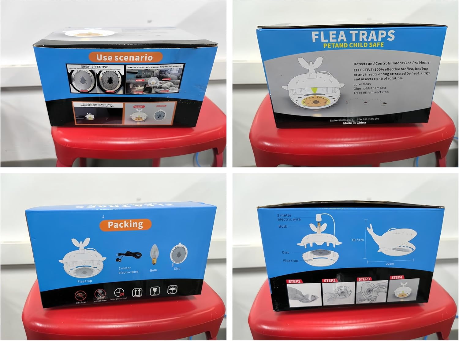 Jinyi 4 Packs Flea Traps for Inside Your Home, Flea Trap Carpet Insect Killer Pest Control Trapper with 16 Sticky Pads
