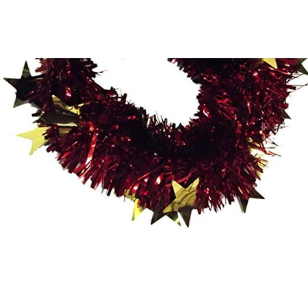 Gold Star Garland - 8ft Holiday Christmas Tinsel Garland (Red & Gold Stars)