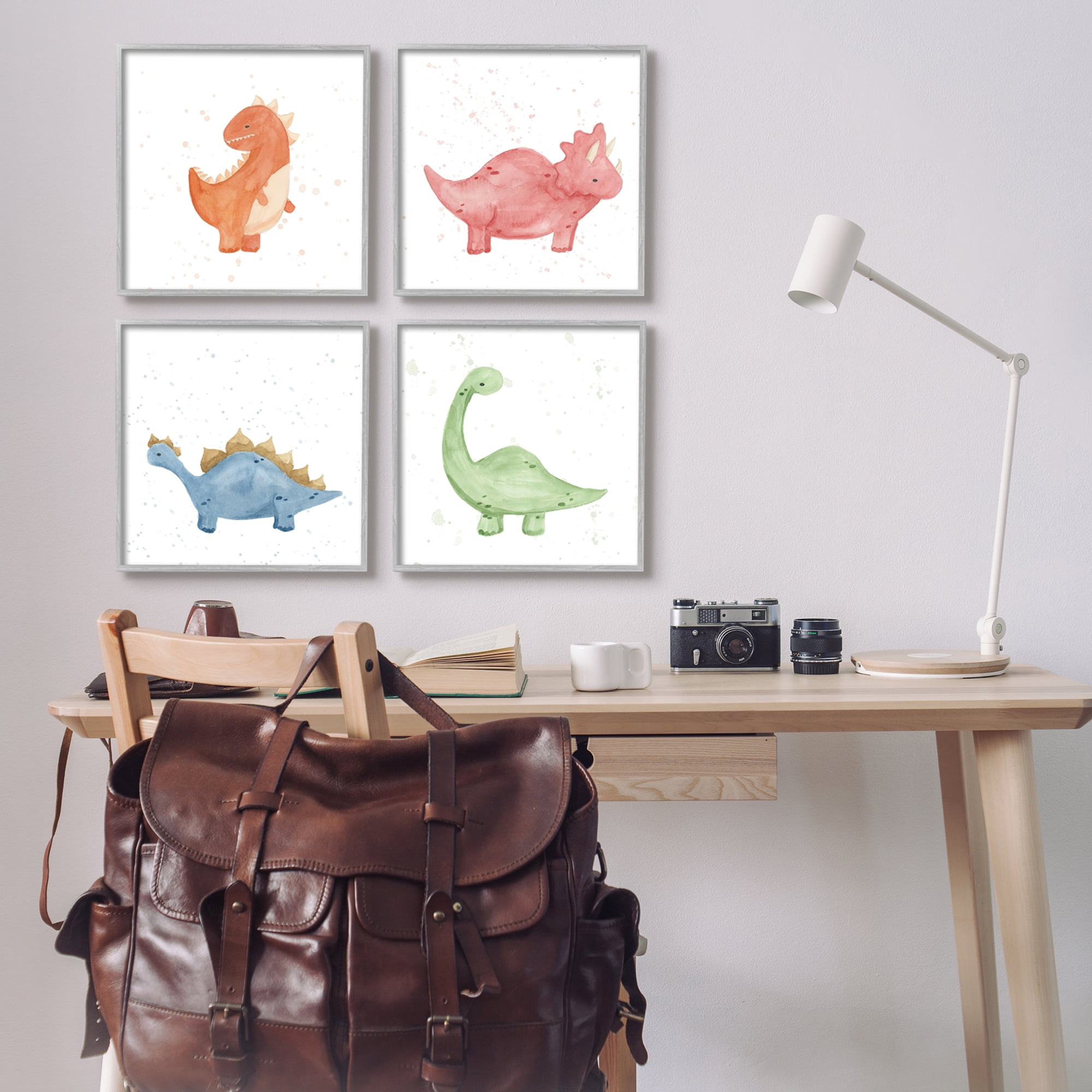 Stupell Fun Nursery Dinosaurs Animals Animals & Insects Painting Gray Framed Art Print Wall Art, Set of 4