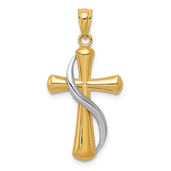 Real 14kt Two-Tone Polished Cross With Drape Pendant; for Adults and Teens; for Women and Men