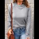 thumbnail image 4 of Camiseta de Larga con Cuello Redondo para Mujer, Otoño-Invierno, con Costuras de Gofre y Encaje, Ajustada Gris M, 4 of 7
