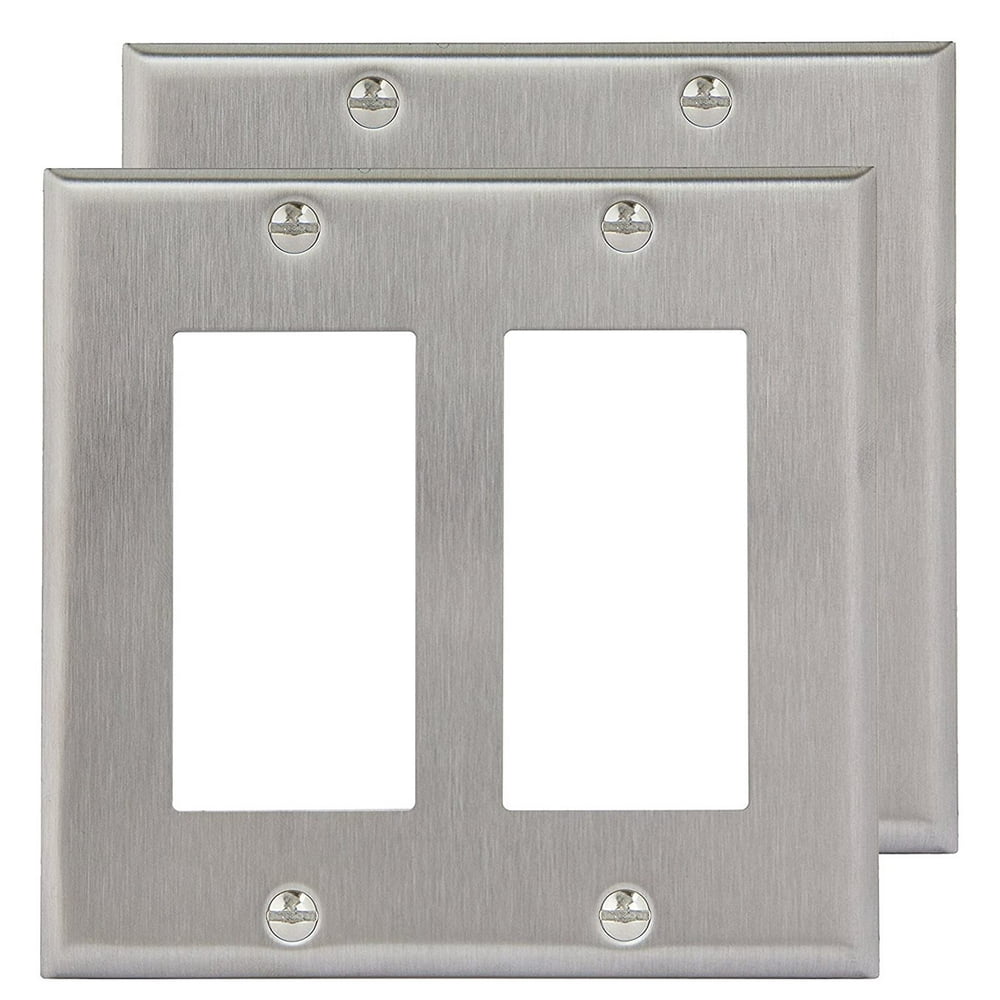 Pack of 2 Wall Plate Outlet Switch Covers by SleekLighting Decorative Stainless Steel Look