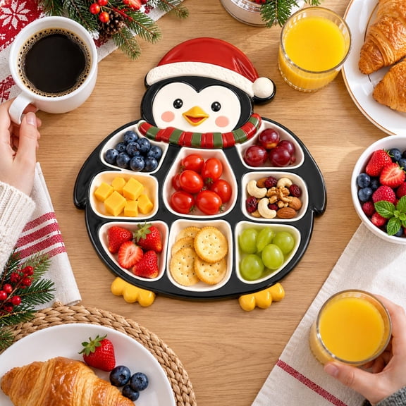 Wooden Christmas Penguin Platter Boards Holiday Tray Serving Dish Wood Decorative Christmas Cookie Plate Hostess Gifts Ideas Festive Veggie Snack Trays Xmas Decor Food Cheese Board