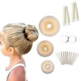 thumbnail image 1 of Juego de 17 piezas para hacer moños en forma de donut, 3 piezas para hacer moños en forma de donut, 2 piezas de rizadores para el cabello, 10 piezas de horquillas para el cabello, 2 piezas de cintas, 1 of 7