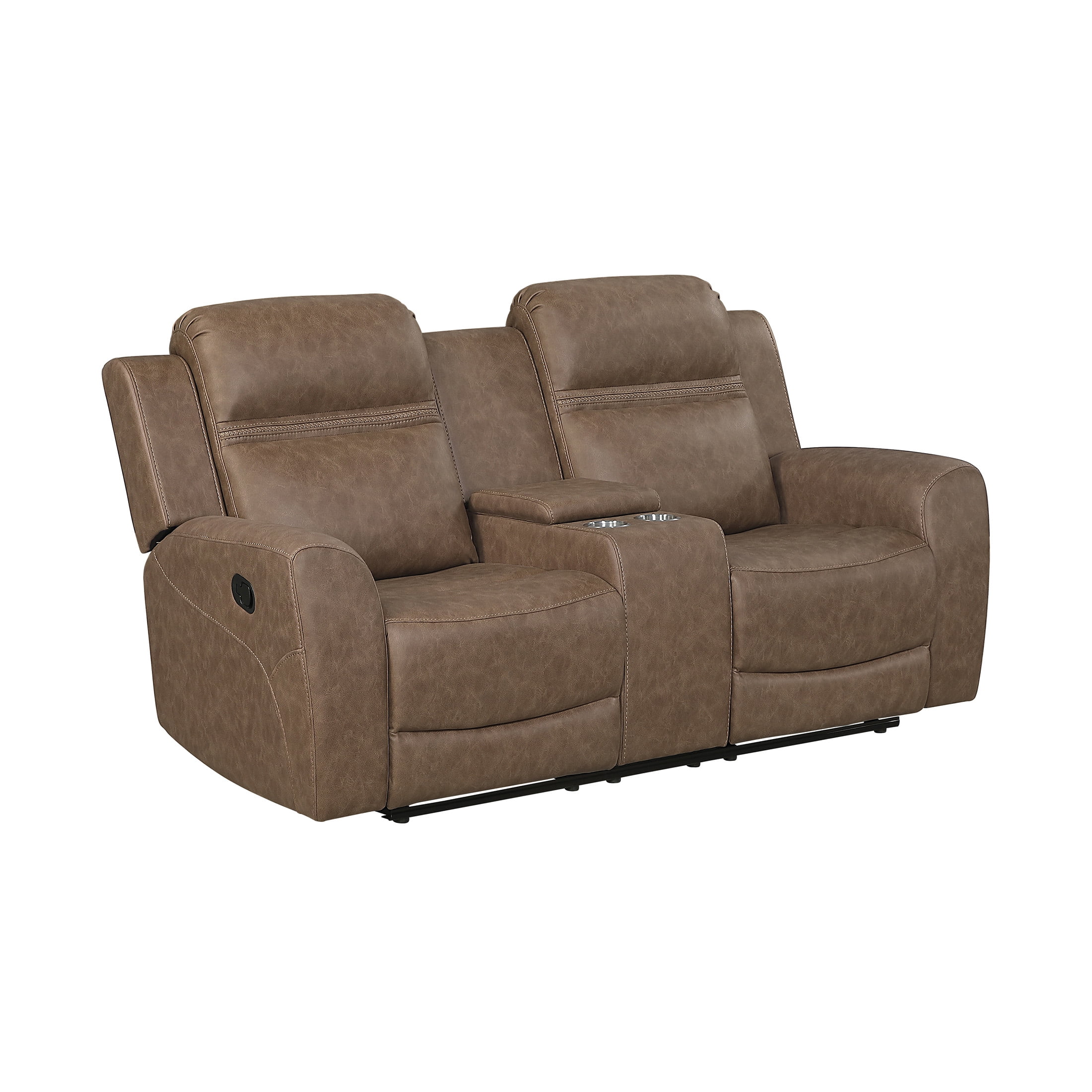 OakvillePark Vensley Microfiber Manual Double Reclining Love Seat with Center Console, Brown