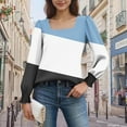 thumbnail image 3 of Womens Fall Clothes, Long Sleeve Shirts for Women Fashion Loose Fit Color Patchwork Square Neck T-Shirts Basic Tops, 3 of 5