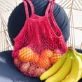 thumbnail image 5 of Wrapables Cotton Mesh Net Shopping Bag, Grocery Bag for Vegetables, Produce (Set of 3), Hot Pink, Beige, Teal, 5 of 9