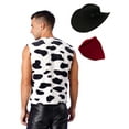 thumbnail image 2 of YiZYiF Mens Cowboy Costume Halloween Cosplay Cow Print Vest Waistcoat with Scarf Hat Hippie Clothes Black-A L, 2 of 6